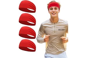 SRLLBBY Sport Sweatbands for Men and Womem, 4 Pack, Double-Layer Workout Headbands, Sweat Wicking Hairbands for Running