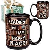 Puouoonyi Novelty Books Mug for Book Lovers Women Men, Book Club Reading Writer Bookish Gifts for Bookworm, Library Bookshelf Mug 15oz