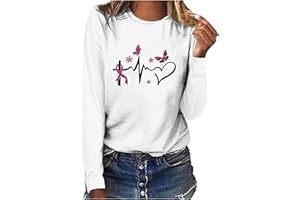 KVTURE Womens Tops Fall Breast Cancer Survivor Shirts Ribbed Pink Clothes Casual Long Sleeve Top Casual O-Neck Blouses 2023