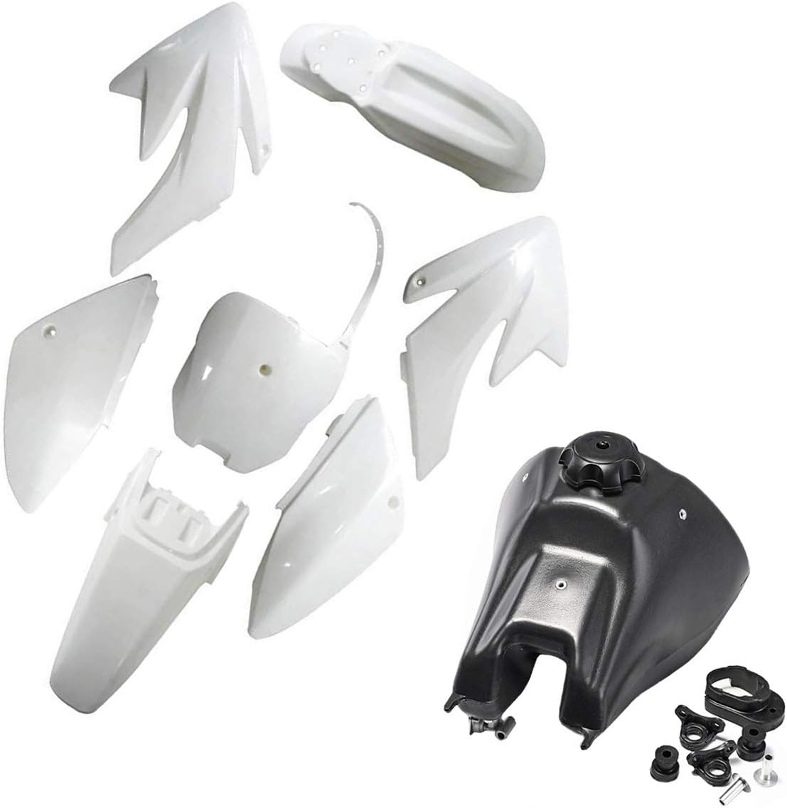 WPHMOTO Plastic Fairing Kit Body Fender Parts & Gas Tank With Cap for CRF70 CRF 70 Dirt Pit Bike (White)
