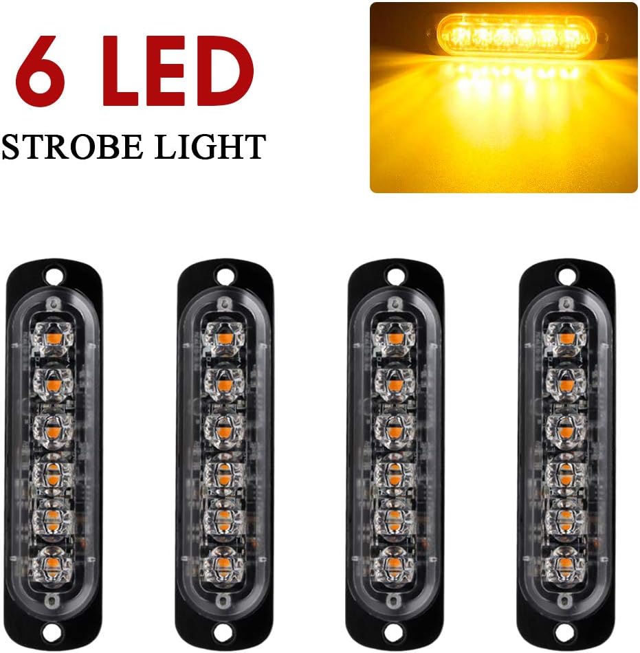 yifengshun 4PCS 6LED Amber Emergency Warning Strobe Lights