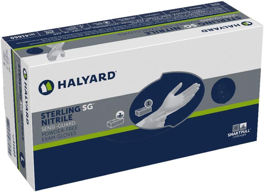 Halyard Health 41662 Sg Powder-Free Exam Gloves, Non-Sterile, Nitrile, X-Large, Sterling (10 Boxes of 230, 2300 Total)