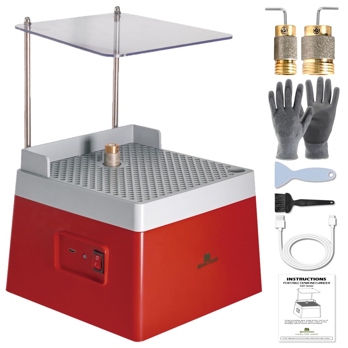 Photo 1 of Portable Stained Glass Grinder Machine, 4200rpm Cordless Mini DIY Art Making Tool Kit with 5/8" & 1" Replaceable Diamond Grinding Bit 5V Safety Voltage Red (2 Bits)