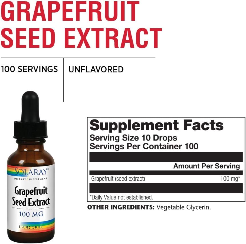 Solaray Grapefruit Seed Extract 100mg | Unflavored Liquid GSE for Healthy Immune System & Digestion Support | Vegan | 100 Servings | 1 Fl. Oz.: Health & Personal Care