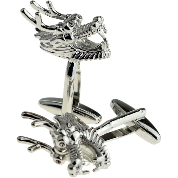 Boutons De Manchette Argentés Dragon Couronné - Paire Occasion Très Bon état, Fabriqué En France