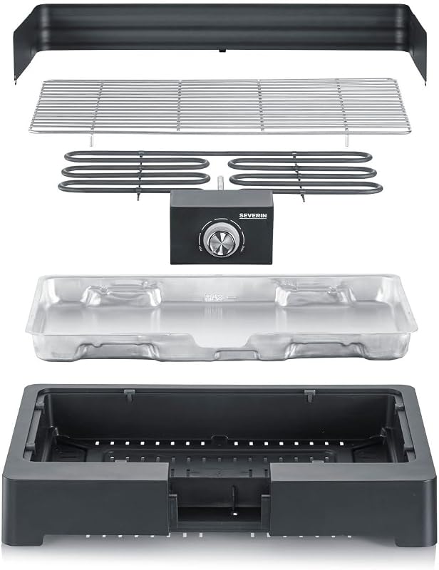 Churrasqueira de mesa severin com grelha em aço inox para uso interno e externo, churrasqueira elétrica com início rápido, mini churrasqueira sem risco de queimaduras, preta, pg 8565