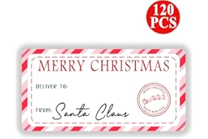 120pcs Christmas Pack Stickers, Merry Christmas Address Labels, Candy Cane Stripe Rectangle Stickers, from Santa Claus Holida