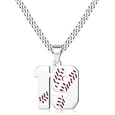 Btysun Baseball Necklaces Baseball Jersey Number 0-99 Charms Pendant Stainless Steel Necklace for Men Baseball Gifts Dad Husband Christmas Gift for Him Mens Jewelry