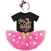 IBTOM CASTLE Baby Girls One 1st 2nd 3rd Birthday Outfit Polka Dots Romper Tutu Dress Headband Princess Skirt Set Photo Shoot