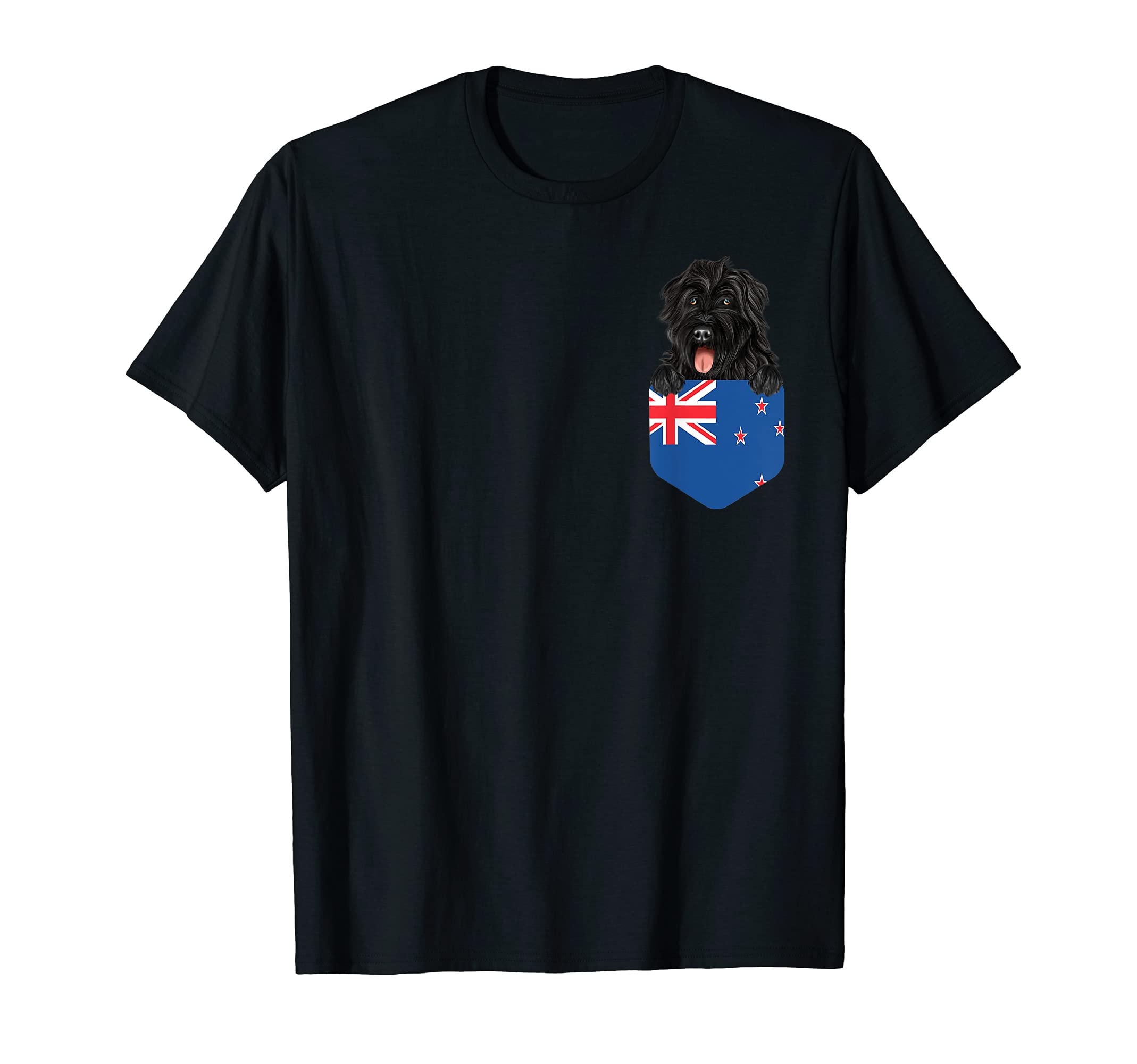 New Zealand Flag Bouvier des Flandres Dog In Pocket T-Shirt