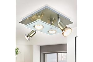 Depuley 4 Lights LED Track Lighting Fixture, Modern Directional Ceiling Spot Kitchen Track Lights, Flush Mount Square Ceiling Light for Bedroom, Living Room, Dining Room, GU10 Bulbs Incl. Nickel