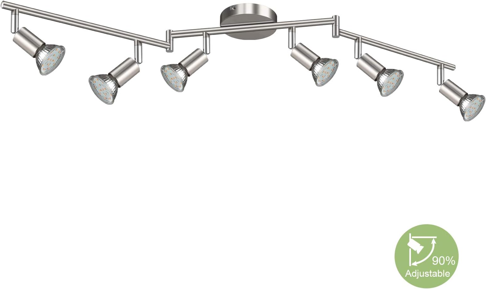 Creyer LED Track Lighting Matt Nickle, 6-Light Ceiling Spot Lighting, Flexibly Rotatable Light Head,Modern Light Fixture Wall Accent Spotlight, GU10 Socket (Bulbs Not Included)