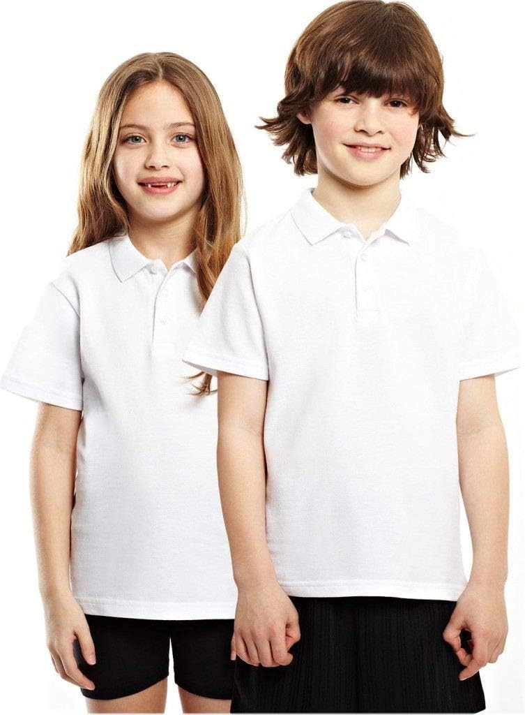 Listers Schoolwear Age 3-16 White 100% Cotton School Plain Polo Shirt Short Sleeve Childrens Boys Girls P.E.