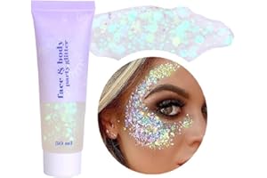 WENFENG Clear Body Glitter Gel for Hair,Face and Body,Mermaid and Music Festival Accessory-White(50ml)