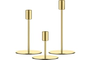 Smtyle Gold Small Dining Table Vintage Candlestick Holders - Metal Taper Candle Holders - Set of 3 Modern Iron Candle Sticks for Christmas Centerpieces Decor,Weddings,Housewarming Gifts