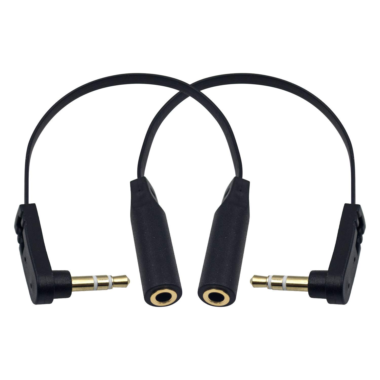 Maxhood 3.5mm Headphone Extension Cable, 2-Pack Flat Right Angle (1/8 inch) 3.5mm Aux Male to Female Extension Audio Stereo Short Cable for Phones, Speakers,PS4 Headset & More, 6.8inch