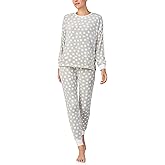 kate spade Women's 2-Piece Long Sleeve Crew Neck Top & Jogger Pants Pajama Lounge Set, Stretch Velour, Drawstring Waist