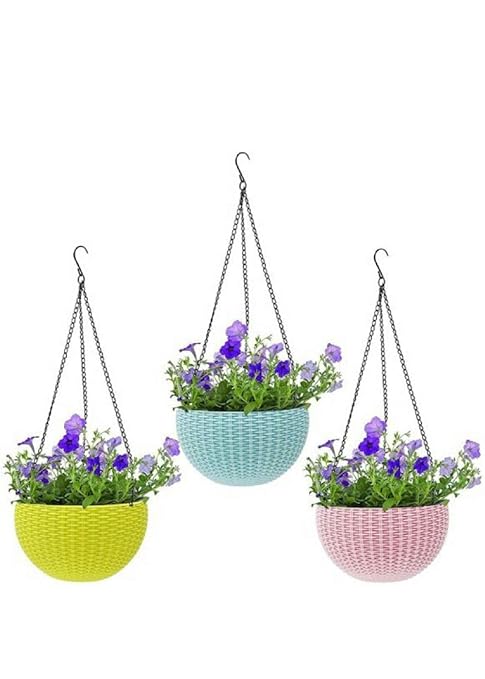 Generic Hanging Flower Pot Basket with Hook Chain for Home Gardener Grower Planter Office Balcony - 3 Pack
