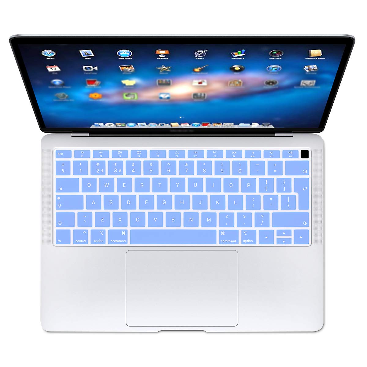 Se7enline Compatible with Macbook Air 13 inch Keyboard Cover A1932 Soft Silicone Protector for MacBook Air 13-Inch with Touch ID with Retina Display 2018/2019 UK Layout Protective Skin, Serenity Blue