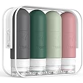 ME.FAN Travel Bottles for Toiletries, TSA Approved 3oz Travel Size Containers, Silicone Squeezable Portable Split Bottle, Travel Accessories for Conditioner, Shampoo, Lotion- 4 Pack Morandi