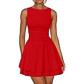 Kaximil Women's Ruffle Hem Boat Neck Mini Dress Sleeveless Ruched Corset Short Party Dresses