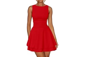 Kaximil Women's Ruffle Hem Boat Neck Mini Dress Sleeveless Ruched Corset Short Party Dresses