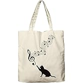 Dlzdn Cat Tote Bag Aesthetic Music Cat Reusable Shopping Grocery Bag Beach Bag Birthday Christmas Gifts for Women