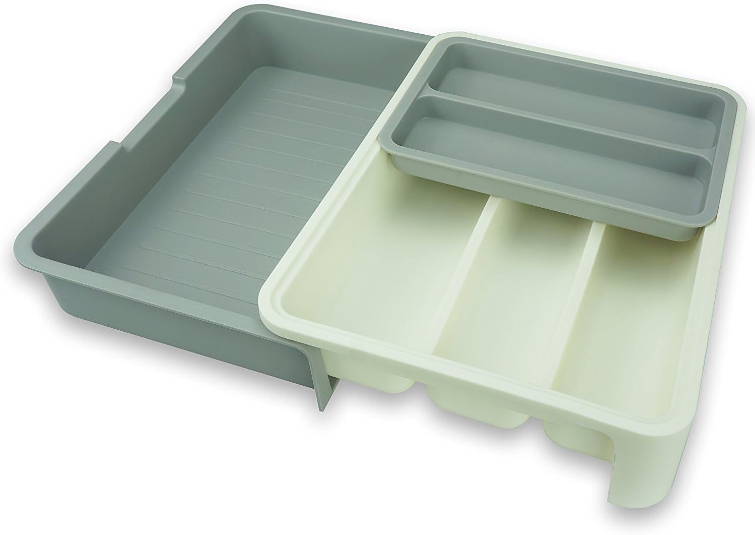 ZLife Adjustable Plastic Cutlery Tray with Compartments and Flatware