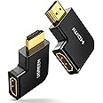 UGREEN 2 Pack HDMI Adapter 90 and 270 Degree Right Angle HDMI Male to Female Adapter Support 3D 4K HDMI Extender for TV Stick