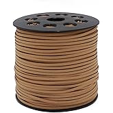 FQTANJU 100 Yards Suede Cord, 2.65mm Flat Faux Leather Cord with Roll Spool Beading Craft Thread for Necklaces, Bracelets, Jewelry Making, Beading and DIY Handmade Crafts (Light Brown)