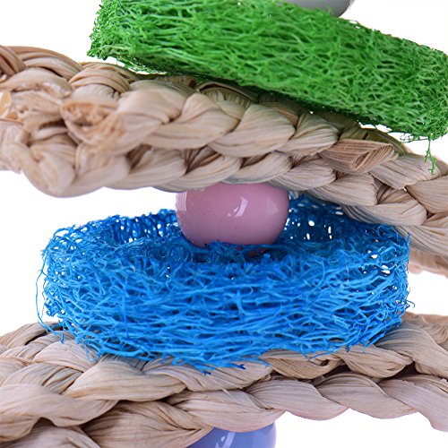 Pet Bird Parrot Bite Swing Chewing Toy Natural Sepa Takraw with Swing Bell