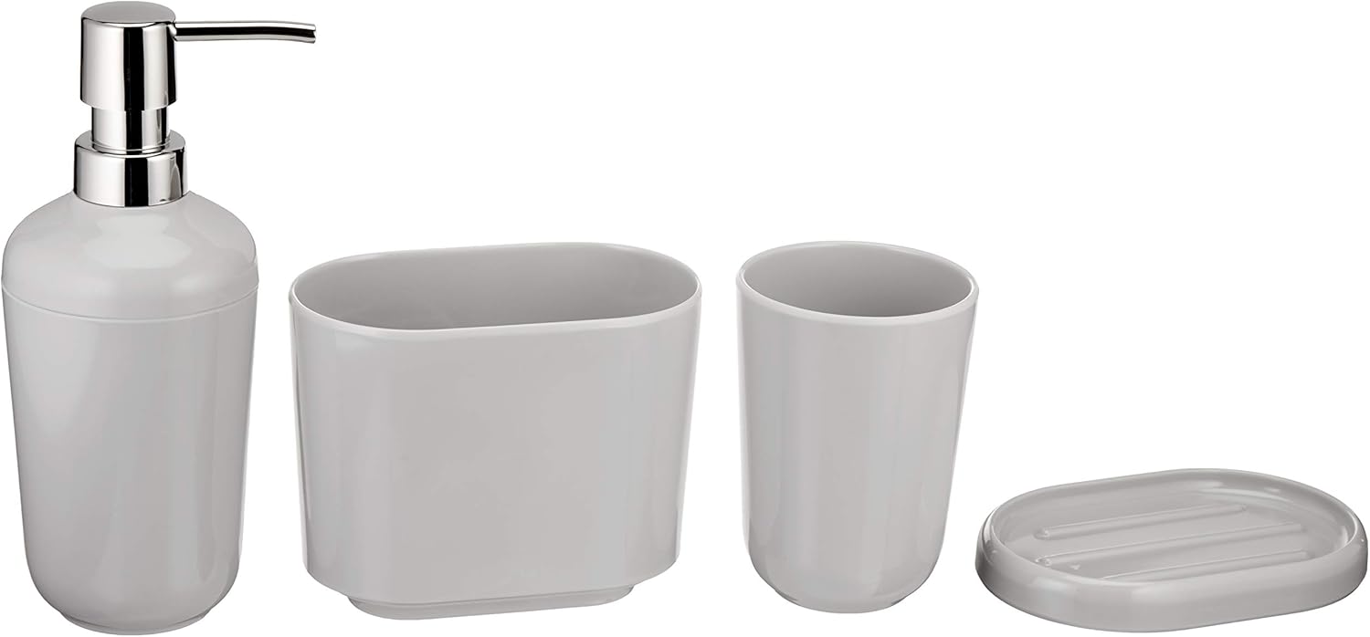 Basics 4-Piece Bathroom Accessories Set, Smooth Grey: Home & Kitchen