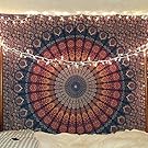 Marubhumi Hippie Mandala Bohemian Psychedelic Intricate Floral Design Indian Cotton Bedspread Picnic Bedsheet Wall Art Hippie Tapestry, 85 x 90 Inches