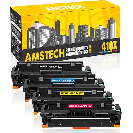 Amstech 4 Pack Kompatibel für CF410X CF411X CF412X CF413X CF410A HP 410X 410A Tonerkartusche für HP Color Laserjet Pro MFP M4