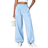 Fisoew Womens Wide Leg Pants Casual High Waist Baggy Track Pants Loose Fit Drawstring Cuffs Lounge Pant with Pockets