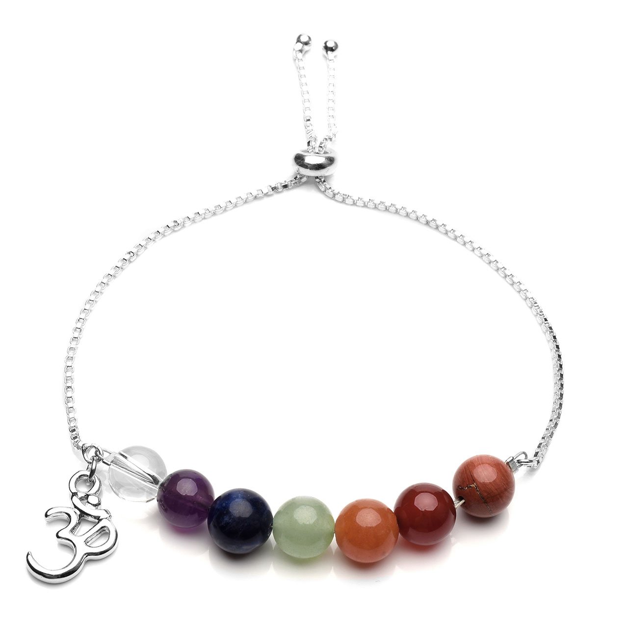 Jovivi 8mm-7 Chakra Pierres Perles d\'Energie Bracelet Réglable Alliage Tibétain Bouddhiste avec Pendentif Symbole OM