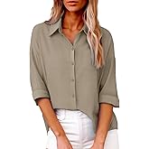 Slub Texture Cotton Linen Shirts for Women Long Sleeve Button Down Oversized Tops Loose Fit Work Blouses Spring 2026