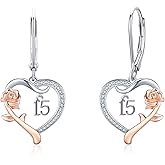13th/ 15th/ 16th/ 18th/ 50th/ 80th Birthday Gifts for Women Daughter 925 Sterling Silver Love Heart Rose Flower Leverback Drop & Dangle Earrings Birthday Mothers Day Christmas Anniversary Graduation Jewelry