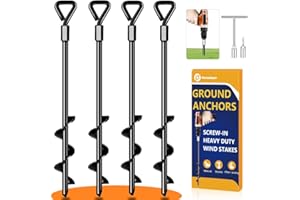PAMOFUPER Ground Anchors Screw in Tent Stakes Heavy Duty Trampoline Stakes High Winds, Ground Anchors for Camping Tent, Canopies, Carports, Sheds, Swing Sets, Canopy Stakes Kit, Mobile Home Anchors 4 Pack