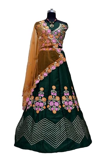 Womens Designed Green Silk Lehenga Choli