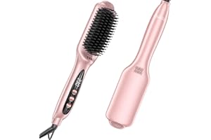 LANDOT Hair Straightening Brush Straightener - Negative Ion Ceramic Heated Hot Brush for Smooth & Frizz-Free Hair - Dual Volt