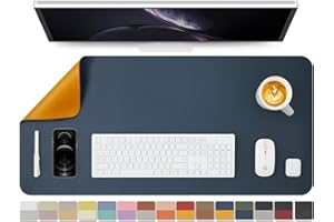 HOMIEAZICOZI Dual Sided Leather Desk Mat - Waterproof Desk Pad for Office and Home - Desk Organization and Accessories - Ideal for Large Mouse Pad and Desk Mats on Top of Desks(Dark Blue+Yellow,36"x 17")