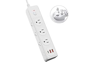5ft Flat Plug Extension Cable, 6 Outlet Surge Filter, 3 USB Ports (1USBC), Multi Protection Wall Outlet Extender, Suitable fo