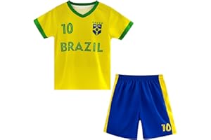 Anclecy Kids' Argentina Portugal National Team Soccer Jersey Set Number 10 7, Youth Football Shirt Shorts for Training Match