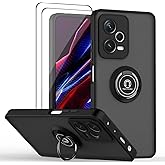 QUIETIP Case Compatible Xiaomi Poco X5 / Redmi Note 12 5G with Screen Protector,TPU + Hard PC Shockproof Magnetic Ring Car Mount Holder Phone Cover,Black