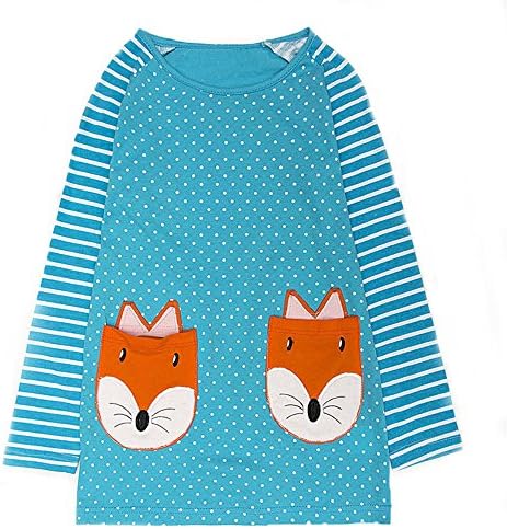 Girls' Fox Dresses, Casual Cotton Stripe Crewneck Long Sleeve Cute Applique Pattern Dress For Toddler(Fox1,18-24Month)