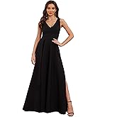 MIQILADUNA Women's Formal Dress V Neck Sleeveless Winter Wedding Guest Split Cocktail Party Prom Long Dresses