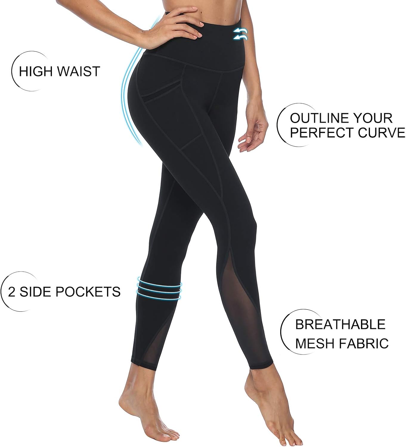 AFITNE Women’s High Waist Mesh Yoga Leggings with Side Pockets, Tummy Control Workout Squat-Proof Yoga Pants: Clothing