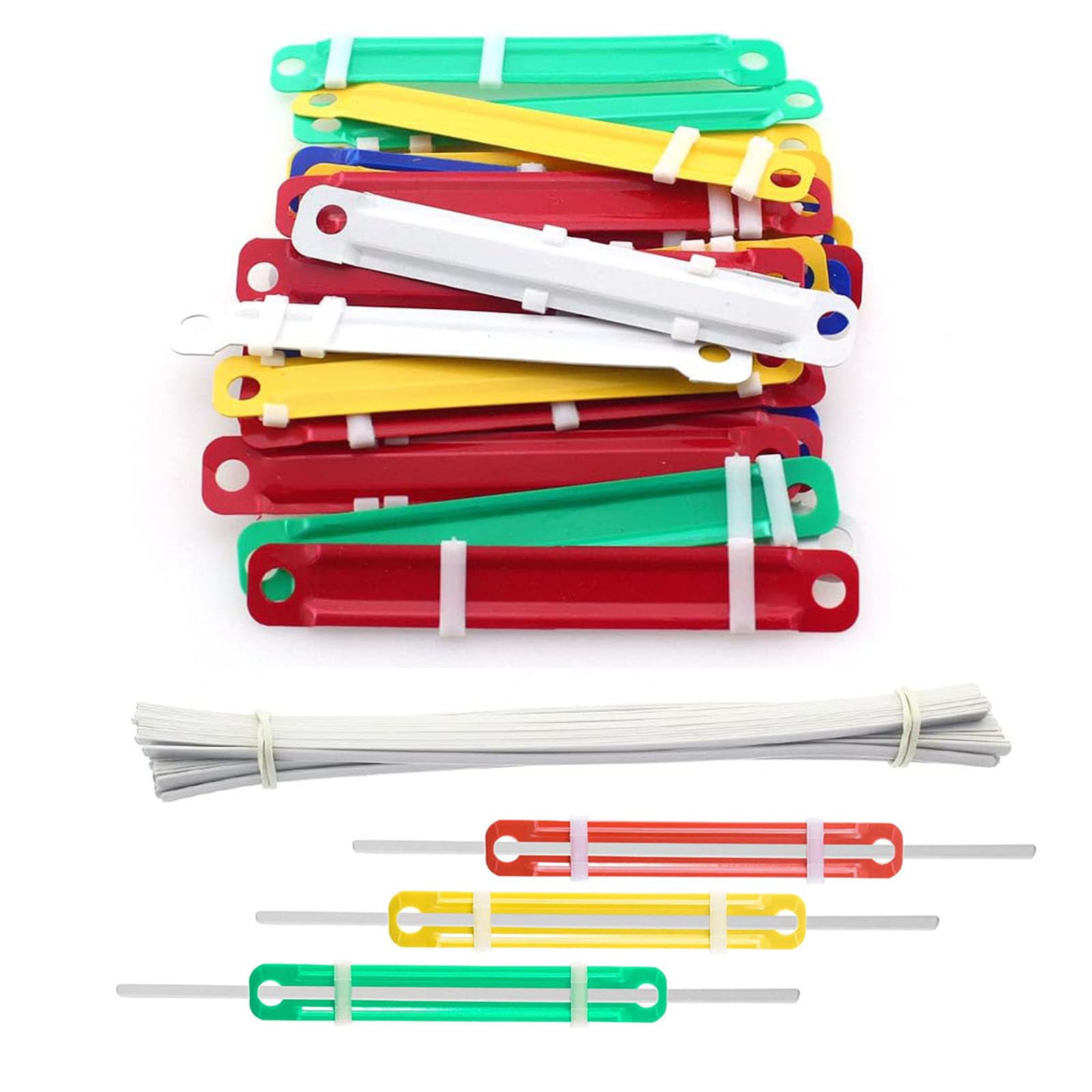 Bamyli 50PCS Paper Fasteners, 80mm Metal 2-Hole File Fastener, Filing Clip, File Strip Binders for Office School Folder Multicolor