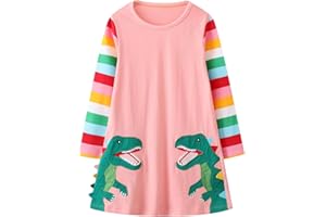 Hongshilian Girls Cartoon Dress Applique Party Dresses Casual Jersey Cotton Long-Sleeved